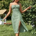 thumbnail image 1 of Womens Sleeveless Dresses Plus Size Square-Neck Camis Summer Casual Print Long Dress Green XXL, 1 of 6