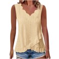 thumbnail image 1 of Womens Sleeveless Floral Lace Trim V Neck Tank Tops Casual Loose Fit Asymmetric hem Blouse Tops, 1 of 5