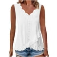 thumbnail image 1 of Womens Sleeveless Floral Lace Trim V Neck Tank Tops Casual Loose Fit Asymmetric hem Blouse Tops, 1 of 5
