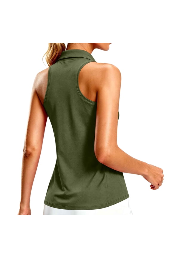 Womens Sleeveless Golf Shirts 1/4 Zip Tennis Tops Racerback Summer Collared Athletic Workout T-Shirts Heathered Quick Dry