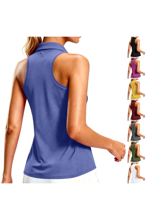 Womens Sleeveless Golf Shirts 1/4 Zip Tennis Tops Racerback Summer Collared Athletic Workout T-Shirts Heathered Quick Dry