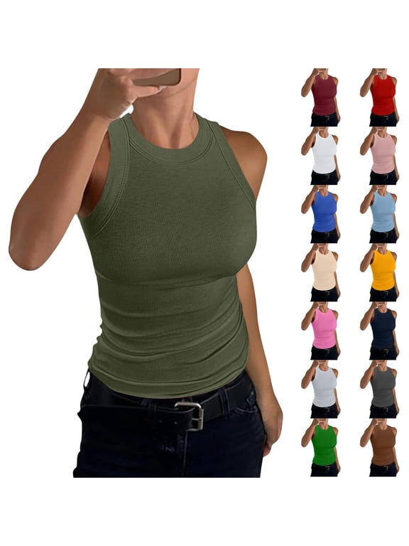 Womens Sleeveless High Neck Casual Basic Cotton Ribbed Fitted Tank Top Light Blue L