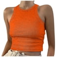 thumbnail image 1 of Womens Sleeveless High Neck Racerback Ribbed Knit Fitted Basic Y2k Cropped Tank Top, 1 of 7