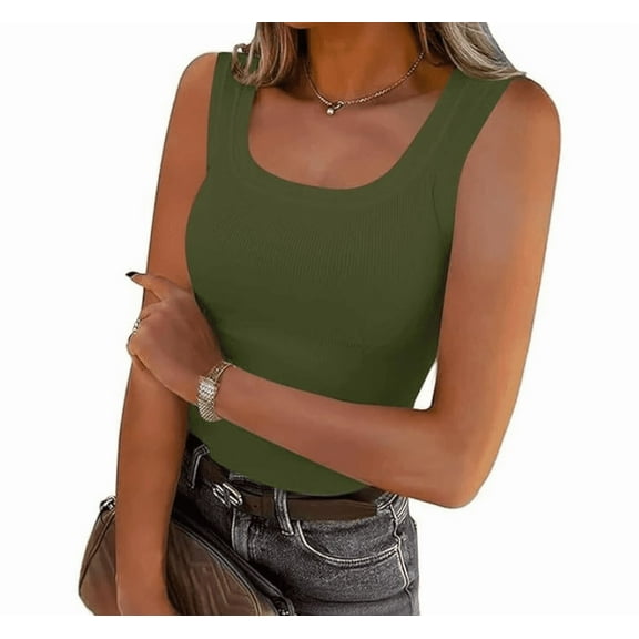Womens Sleeveless High Neck Tank Tops Fashion Summer Casual Basic Slim Fit Ribbed Racerback Top Shirt Clothes