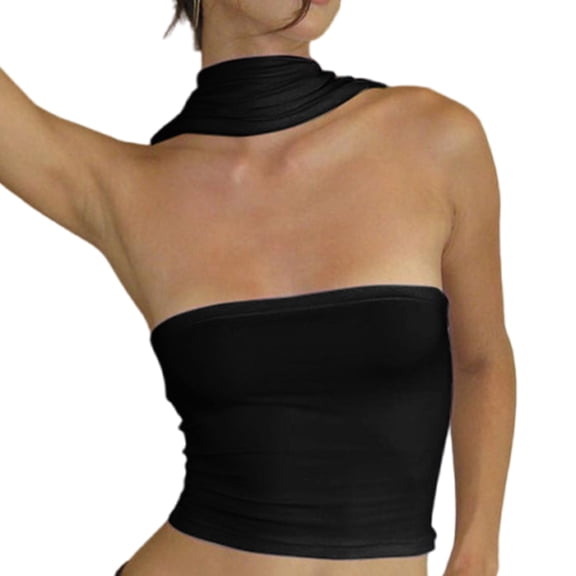 Womens Sleeveless Hollow Out Backless Crop Tube Top Halterneck 2 Way Wear Solid Short Camisole Bodycon Vests
