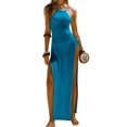 thumbnail image 1 of Womens Sleeveless Knit Beach Dress Spaghetti Strap Backless Maxi Gown Vacation Summer Slip Dress Blue S, 1 of 10