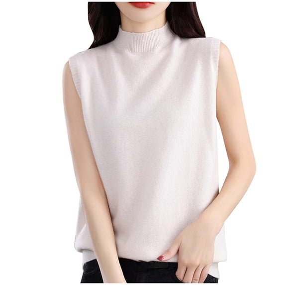 Womens Sleeveless Knit Vest Half High Neck Pullover Thin Blouse Vest Solid Color Loose Fit for Date Nights and Coffee Outings Comfortable Yet Stylish