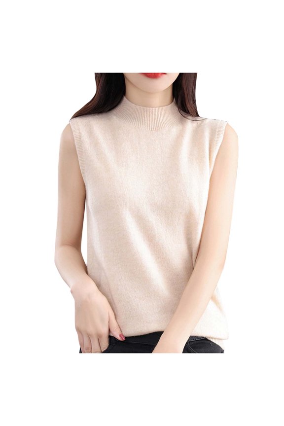 Womens Sleeveless Knit Vest Half High Neck Pullover Thin Blouse Vest Solid Color Loose Fit for Date Nights and Coffee Outings Comfortable Yet Stylish