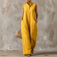 thumbnail image 1 of Womens Sleeveless Linen Jumpsuit Casual Loose Fit Wide Leg One Piece Outfit with Pockets, L, 1 of 4
