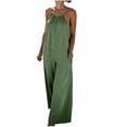 thumbnail image 1 of Womens Sleeveless Linen Jumpsuits Spaghetti Strap Wide Leg Jumpsuit Beach Vacation One Piece Overalls Green, L, 1 of 7