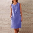 thumbnail image 1 of Womens Sleeveless Linen Shorts Dress Button Front with Pockets Summer Casual Sundress for Beach Vacation Navy XL, 1 of 4