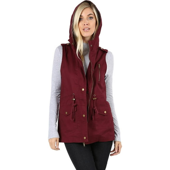 Womens Sleeveless Military Hooded Anorak Vest Jacket