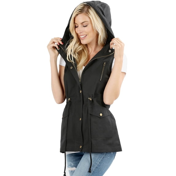 Womens Sleeveless Military Hooded Anorak Vest Jacket