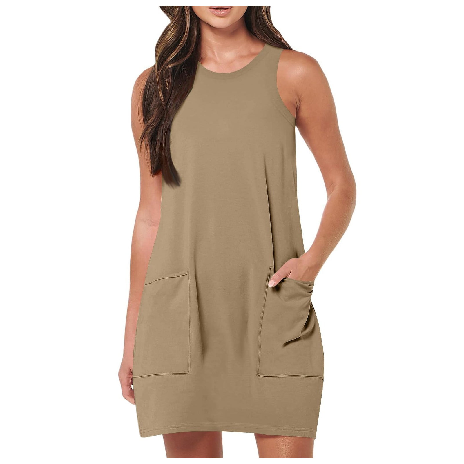 Womens Sleeveless Mini Tank Dress Casual Workout Sport Tennis Athletic With 2 Pockets Dress