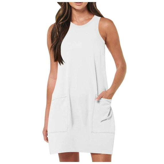 Womens Sleeveless Mini Tank Dress Casual Workout Sport Tennis Athletic With 2 Pockets Dress