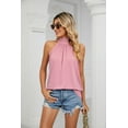thumbnail image 1 of New Womens Sleeveless Mock Neck Halter Tank Tops Tie Back Pleated Casual Keyhole Cami Blouse, 1 of 2