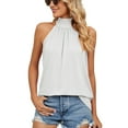 thumbnail image 1 of Womens Sleeveless Mock Neck Halter Tank Tops Tie Back Pleated Casual Keyhole Cami Blouse, 1 of 2