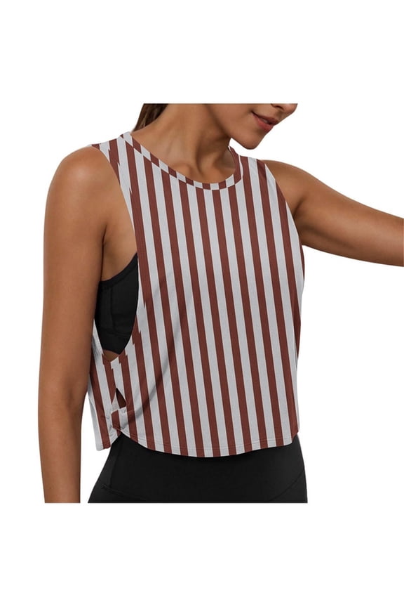 Womens Sleeveless Muscle Tank Tops Striped Crop Workout Shirts for Women, Open Side Deep Armhole Crew Neck Loose Yoga Running Training Summer Stretchy Soft Activewear