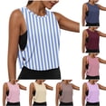 thumbnail image 1 of Womens Sleeveless Muscle Tank Tops Striped Crop Workout Shirts for Women, Open Side Deep Armhole Crew Neck Loose Yoga Running Training Summer Stretchy Soft Activewear, 1 of 8