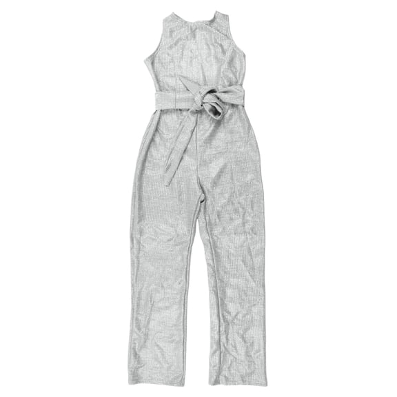 Womens Sleeveless Open Back Long Jumpsuits Glitter Sequins Wide Leg Belted High Waist Romper Cocktail Overall