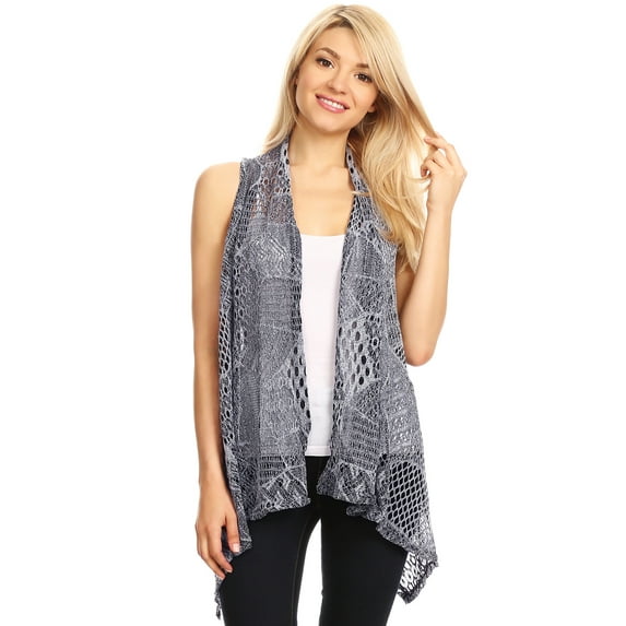 Womens Sleeveless Open Front Crochet Shawl Cardigan Bikini Cover Up