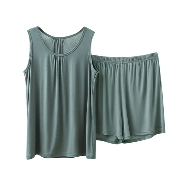 Womens Sleeveless Pajamas Sets Casual Pj Sets Tank Top and Shorts Sleepwear Summer 2 Piece Loungewear