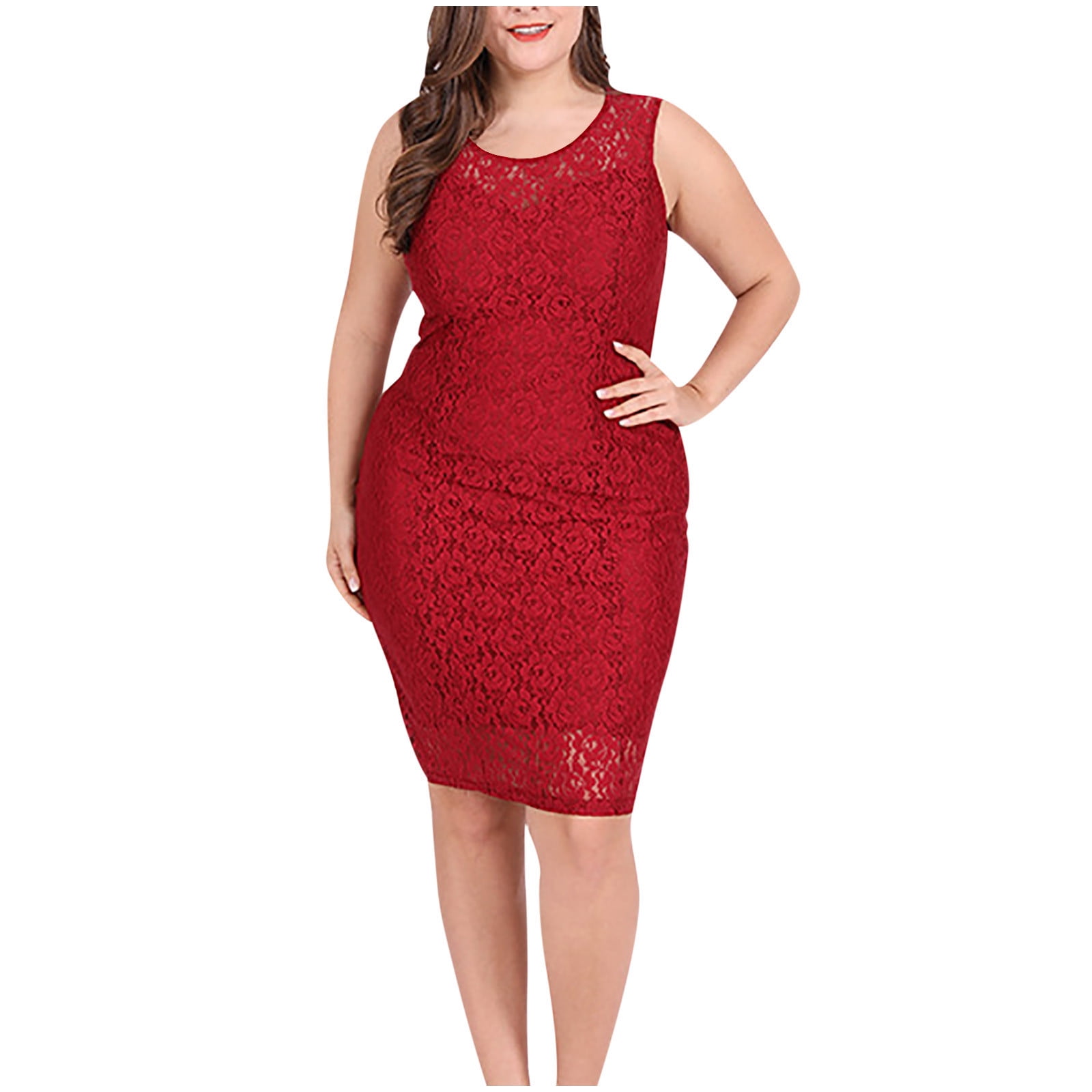 BLVB Womens Sleeveless Plus Size Bodycon Dress Floral Lace Solid Knee Length Wedding Guest Dresses for Women Formal Dress, Women's, Size: XL, Red BLVB Womens Sleeveless Plus Size Bodycon Dress Floral Lace Solid Knee Length Wedding Guest Dresses for Women Formal Dress, Women's, Size: XL, Red