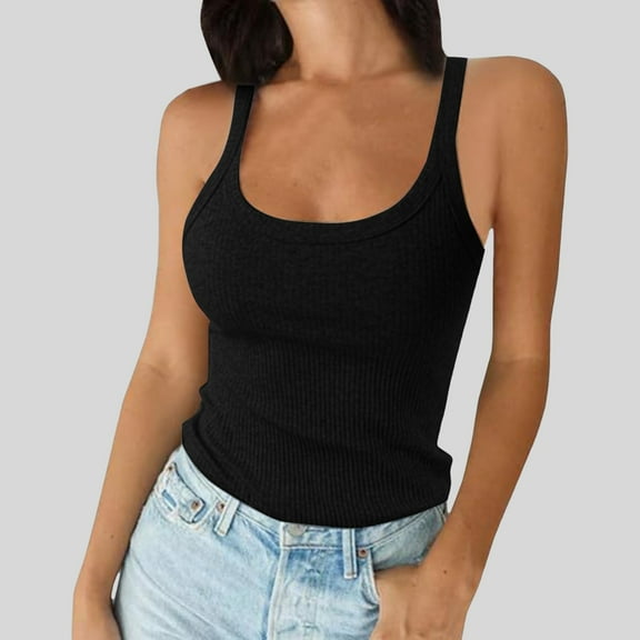 Womens Sleeveless Racerback High Crewneck Spaghetti Strap Ribbed Tank Tops Ribbed Cotton Razprback Tank Top Crewneck Top Tank Women(Size:L)
