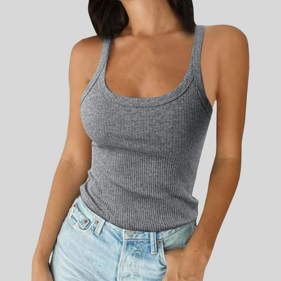 Womens Sleeveless Racerback High Crewneck Spaghetti Strap Ribbed Tank Tops Ribbed Cotton Razprback Tank Top Crewneck Top Tank Women(Size:M)