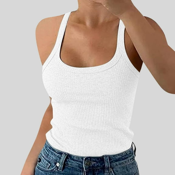 Womens Sleeveless Racerback High Crewneck Spaghetti Strap Ribbed Tank Tops Ribbed Cotton Razprback Tank Top Crewneck Top Tank Women(Size:XL)