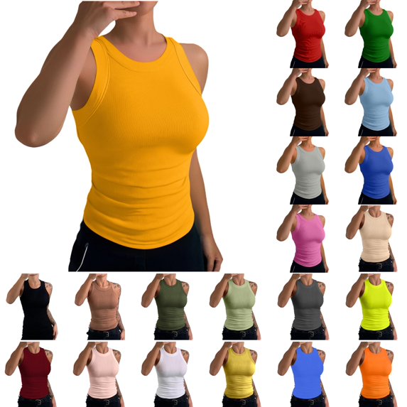 Womens Sleeveless Racerback High Neck Casual Basic Cotton Ribbed Fitted Tank Top Coffee Xxl