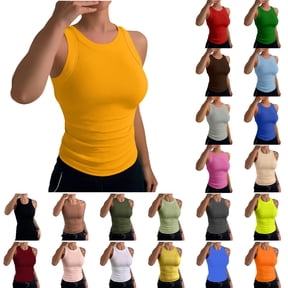 Womens Sleeveless Racerback High Neck Casual Basic Cotton Ribbed Fitted Tank Top Grey S