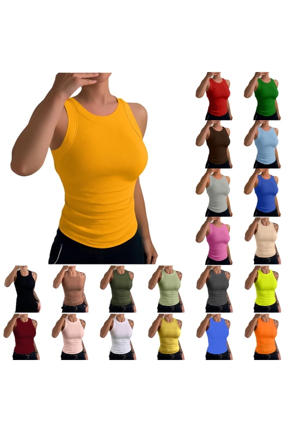 Womens Sleeveless Racerback High Neck Casual Basic Cotton Ribbed Fitted Tank Top Red S