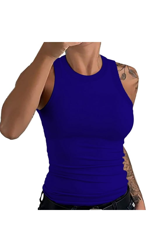 Womens Sleeveless Racerback High Neck Casual Basic Cotton Ribbed Tank Top