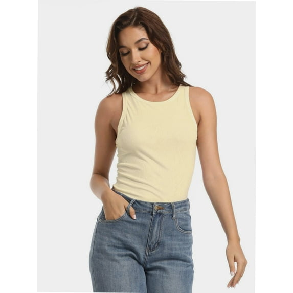 Womens Sleeveless Racerback High Neck Casual Basic Ribbed Fitted Tank Top