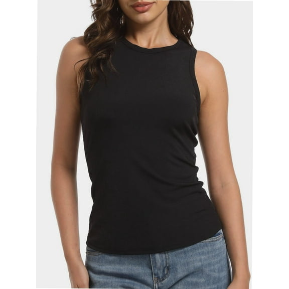 Womens Sleeveless Racerback High Neck Casual Basic Ribbed Fitted Tank Top