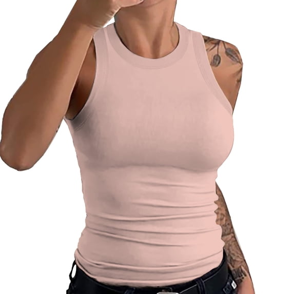 Womens Sleeveless Racerback High Neck Tank Tops Summer Casual Basic Breathable Cotton Ribbed Fitted Tank Top Women Soft Comfy Slim Fit Shirts Gym Sports Beach Vacation Outfits, Red M