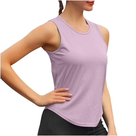 Womens Sleeveless Racerback Tank Top Round Neck Casual Basic Quick-Drying Neted Breathable Fitted Athletic Blouse Summer Gym Workout Shirt