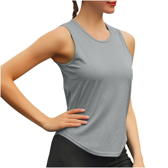 Womens Sleeveless Racerback Tank Top Round Neck Casual Basic Quick-Drying Neted Breathable Fitted Athletic Blouse Summer Gym Workout Shirt