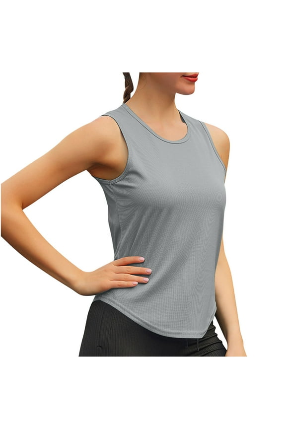 Womens Sleeveless Racerback Tank Top Round Neck Casual Basic Quick-Drying Neted Breathable Fitted Athletic Blouse Summer Gym Workout Shirt