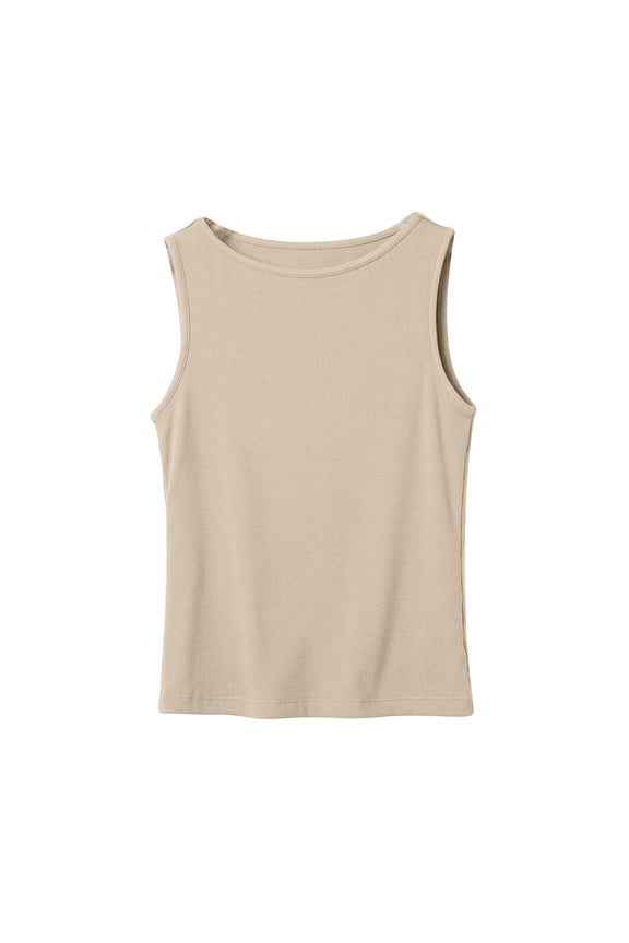 Womens Sleeveless Ribbed Tank Tops Boat Neck Slim Fit Shirts Summer Beach Vacation Clothes Beige M