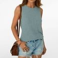 thumbnail image 1 of Womens Sleeveless Ribbed Tops Casual Summer Crew Neck Tank Tops Plain Business Basic Shirts Light Blue, L, 1 of 7