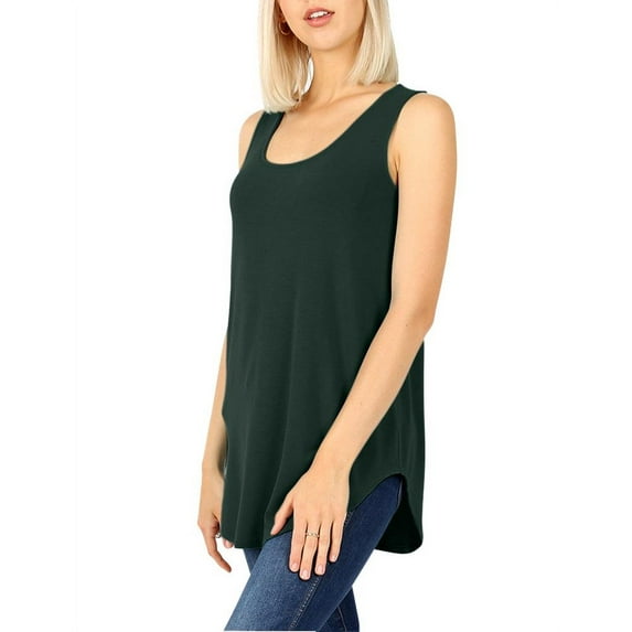 Womens Sleeveless Round Neck Relaxed Fit Tank Top