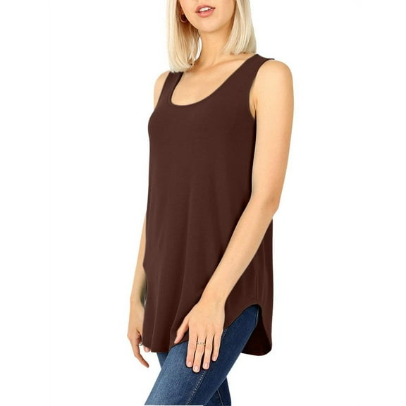 Womens Sleeveless Round Neck Relaxed Fit Tank Top