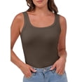thumbnail image 1 of Womens Sleeveless Scoop Neck Tank Top Ribbed Fitted Summer Basic Slim Cute Tops Brown L, 1 of 9