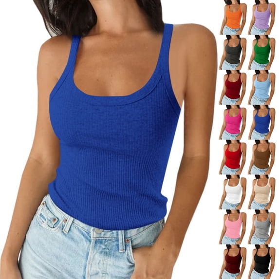 Womens Sleeveless Scoop Neck Tank Top Ribbed Fitted Summer Basic Slim Cute Tops Purple L