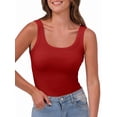 thumbnail image 1 of Womens Sleeveless Scoop Neck Tank Top Ribbed Fitted Summer Basic Slim Cute Tops Red M, 1 of 9