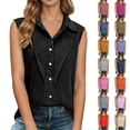 thumbnail image 1 of Womens Sleeveless Shirts Casual Collared Loose Fit Tops Solid Color Button Down Lapel Collared Spring Blouses, 1 of 8