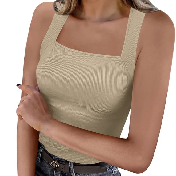 Womens Sleeveless Square Neck Tank Tops Fashion Summer Casual Basic Slim Fit Ribbed Top Shirt Clothes