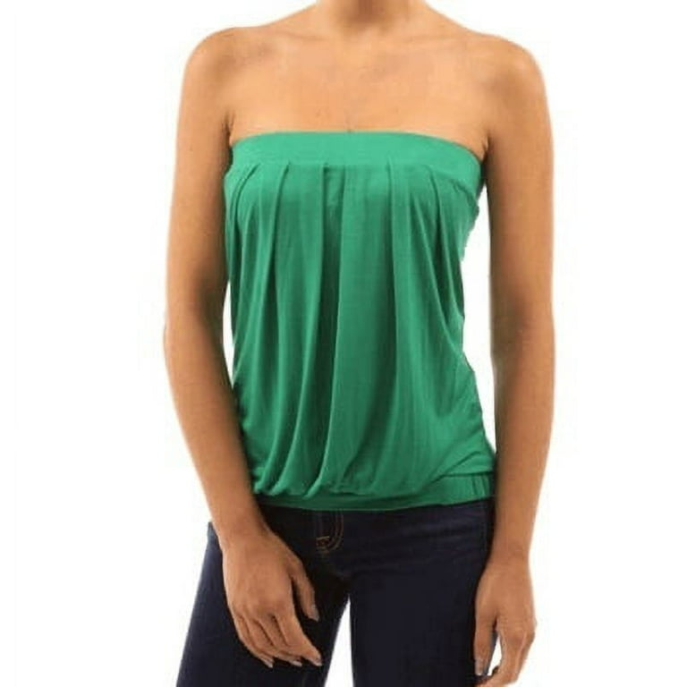 Womens Sleeveless Strapless Tube Tops Bandeau Stretch Ribbed